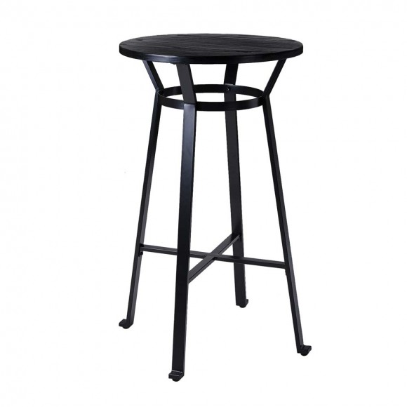 glitzhome Glitzhome 41.25"H Black Steel Pub Bar Table with Round Soild Elm Wood Top