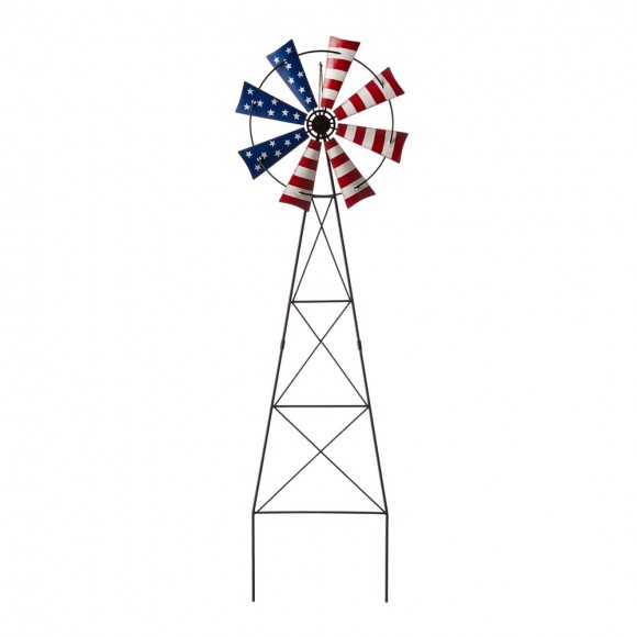 glitzhome Glitzhome 41.25"H Stars and Stripes Metal Wind Spinner Yard Stake or Wall décor
