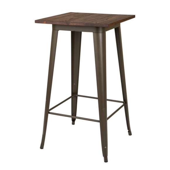 glitzhome Glitzhome 41.34"H Steel Pub Bar Table with Square Solid Elm Wood Top