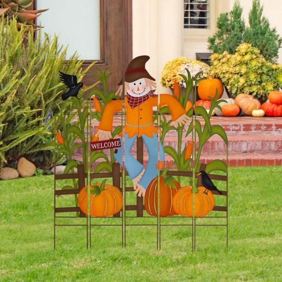 Glitzhome Glitzhome 41.5"H Fall Metal Scarecrow & Corns Combo Yard Stake