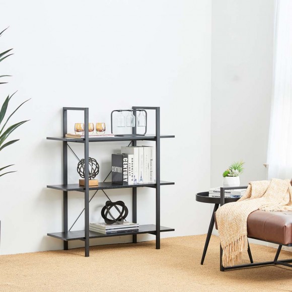 Glitzhome Glitzhome 41.5"H Modern Industrial Black Wood/Metal 3-Tier Bookcases & Shelves