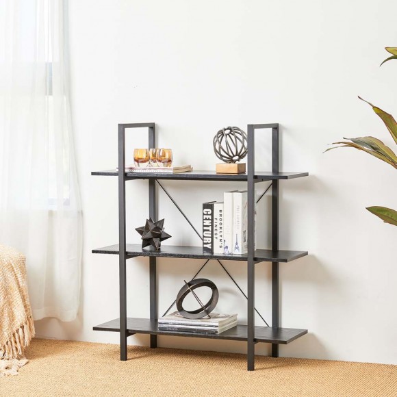 Glitzhome Glitzhome 41.5"H Modern Industrial Black Wood/Metal 3-Tier Bookcases & Shelves