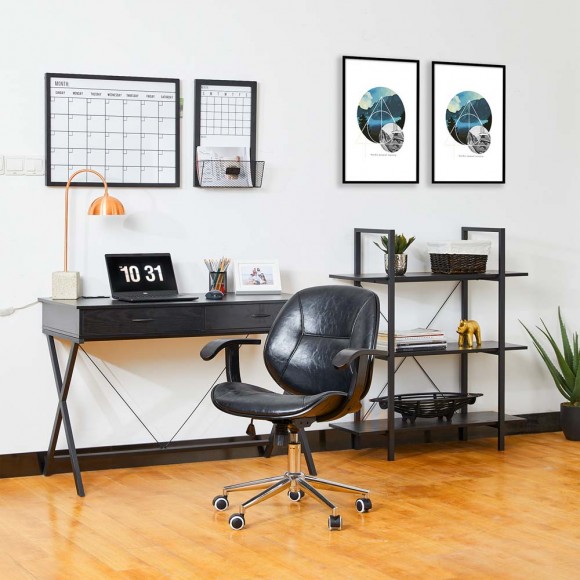 Glitzhome Glitzhome 41.5"H Modern Industrial Black Wood/Metal 3-Tier Bookcases & Shelves