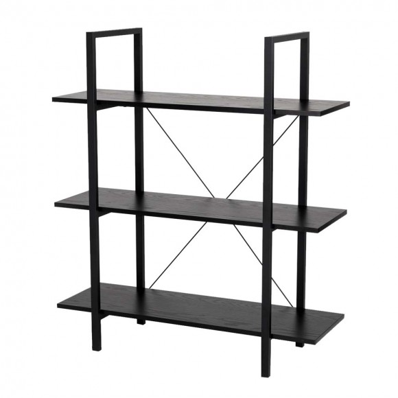 glitzhome Glitzhome 41.5"H Modern Industrial Black Wood/Metal 3-Tier Bookcases & Shelves