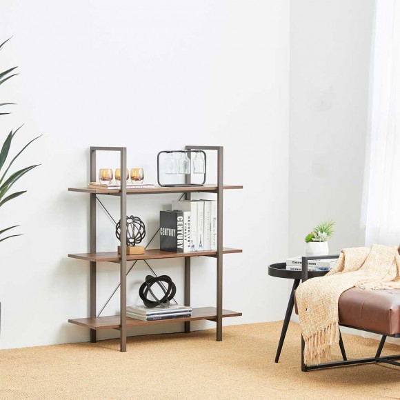 Glitzhome Glitzhome 41.5"H Modern Industrial Brown Wood/Metal 3-Tier Bookcases & Shelves