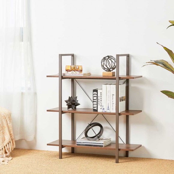 Glitzhome Glitzhome 41.5"H Modern Industrial Brown Wood/Metal 3-Tier Bookcases & Shelves