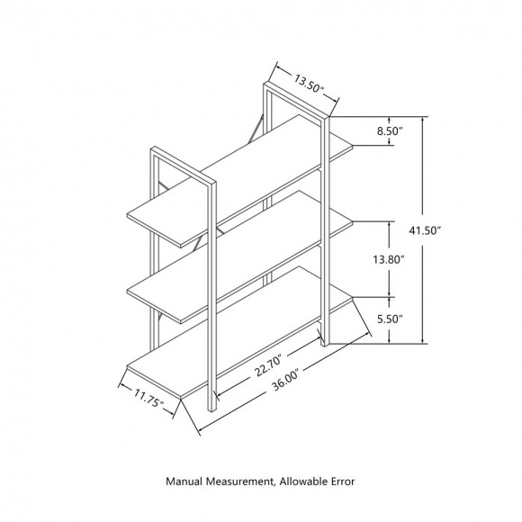 Glitzhome Glitzhome 41.5"H Modern Industrial Brown Wood/Metal 3-Tier Bookcases & Shelves