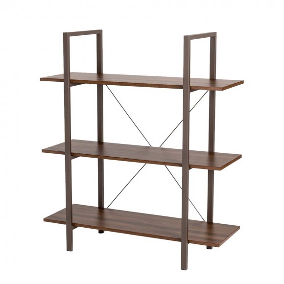 glitzhome Glitzhome 41.5"H Modern Industrial Brown Wood/Metal 3-Tier Bookcases & Shelves