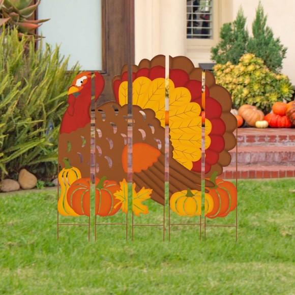 Glitzhome Glitzhome 41.5"H Thanksgiving Metal Turkey Combo Yard Stake Or Hanging Decor (Two Function)