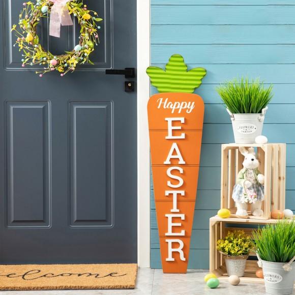 Glitzhome Glitzhome 41.5"H Wooden And Metal Carrot Happy Easter Porch Decor