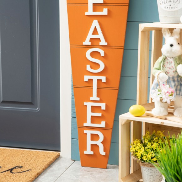 Glitzhome Glitzhome 41.5"H Wooden And Metal Carrot Happy Easter Porch Decor