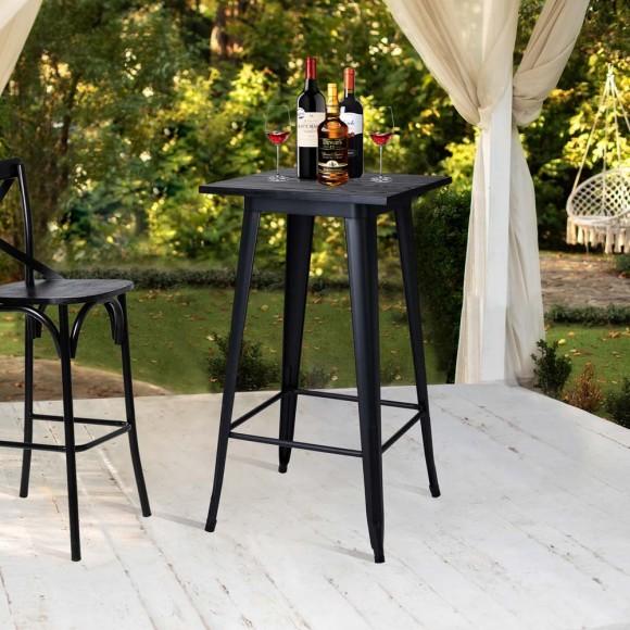 Glitzhome Glitzhome 41.50"H Black Steel Pub Bar Table With Square Solid Elm Wood Top