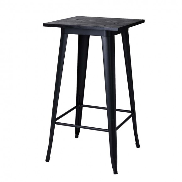 glitzhome Glitzhome 41.50"H Black Steel Pub Bar Table with Square Solid Elm Wood Top
