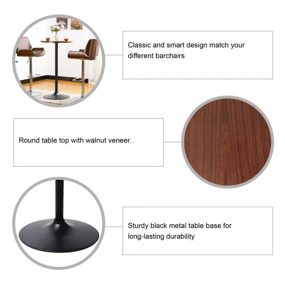 Glitzhome Glitzhome 41.75"H Bar Table With Walnut Top And Black Base
