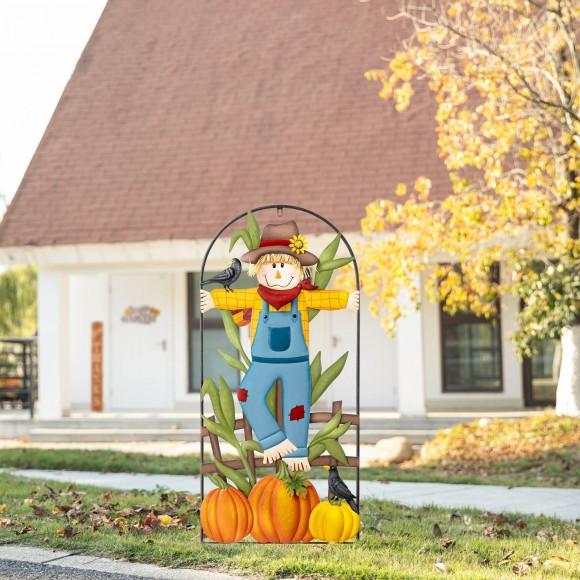Glitzhome Glitzhome 41.75"H Fall Metal Arch Scarecrow Yard Stake