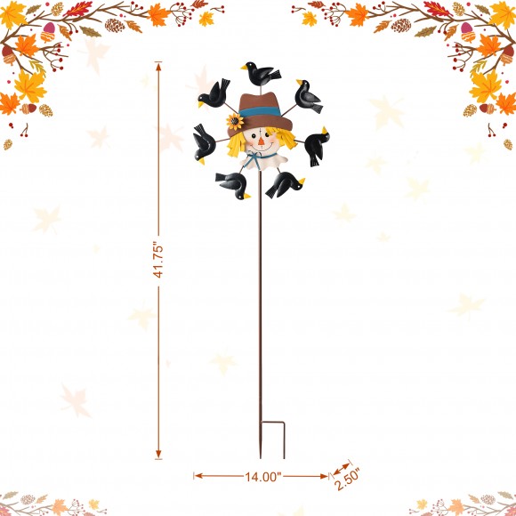 Glitzhome Glitzhome 41.75"H Fall Metal Scarecrow Head With Crows Windmill Yard Stake Or Hanging Decor (KD Two Function)