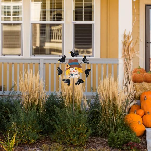 Glitzhome Glitzhome 41.75"H Fall Metal Scarecrow Head With Crows Windmill Yard Stake Or Hanging Decor (KD Two Function)