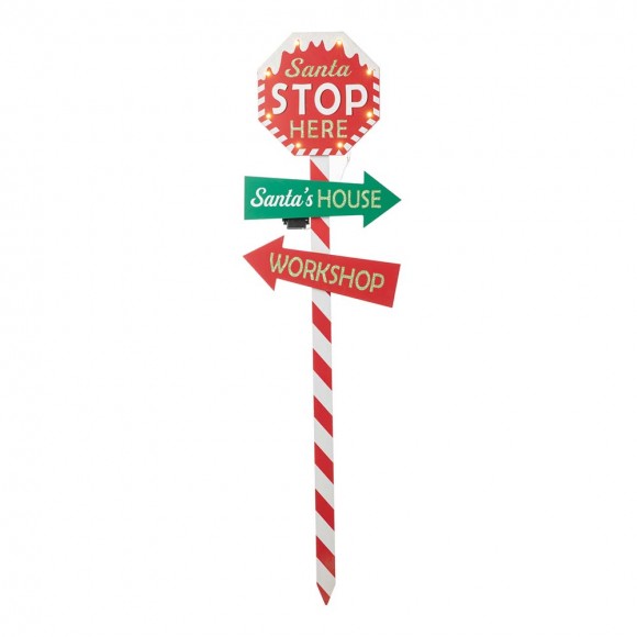 glitzhome Glitzhome 41.75"H Lighted Wooden "Santa Stop Here" Yard Stake