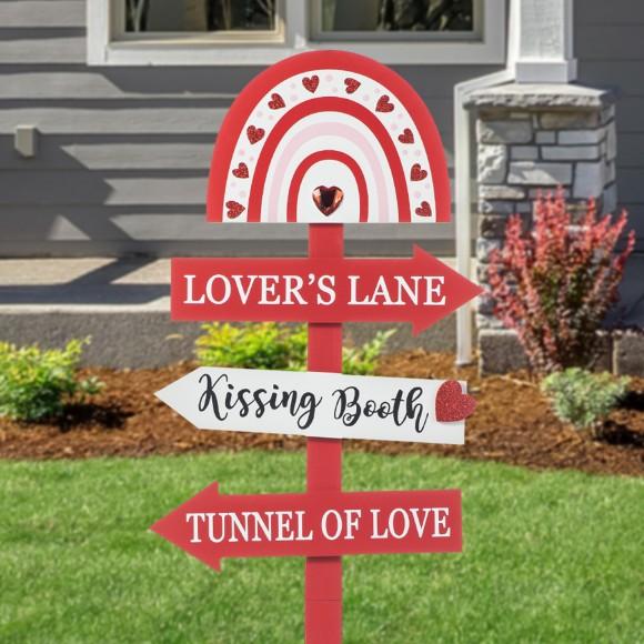 Glitzhome Glitzhome 41.75"H Valentine's Wooden Rainbow Word Sign Yard Stake(KD)