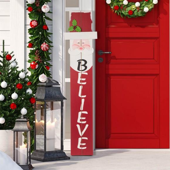 Glitzhome Glitzhome 42.00"H Christmas Wooden Santa Porch Sign - BELIEVE
