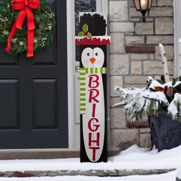 Glitzhome Glitzhome 42.00"H Wooden Penguin Porch Sign - BRIGHT