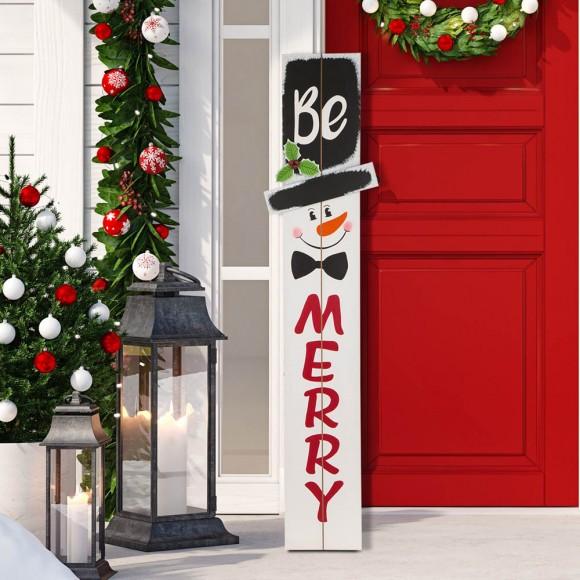 Glitzhome Glitzhome 42.00"H Wooden Snowman Porch Sign - MERRY