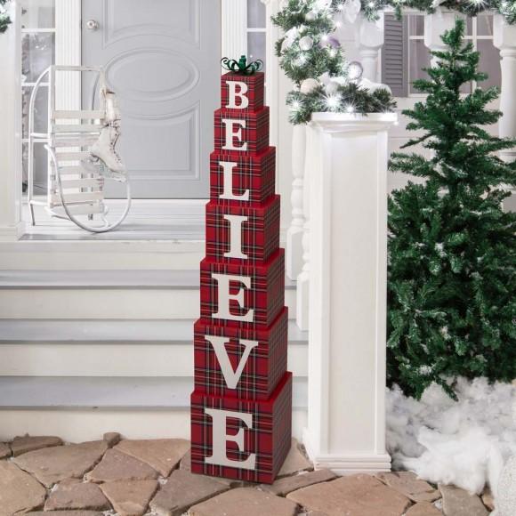 Glitzhome Glitzhome 42.13"H Wooden BELIEVE Double-edage Porch Decor