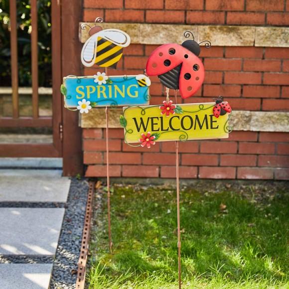 Glitzhome Glitzhome 42.25"H Set Of 2 Metal And Wood Ladybug And Bee Yardstake