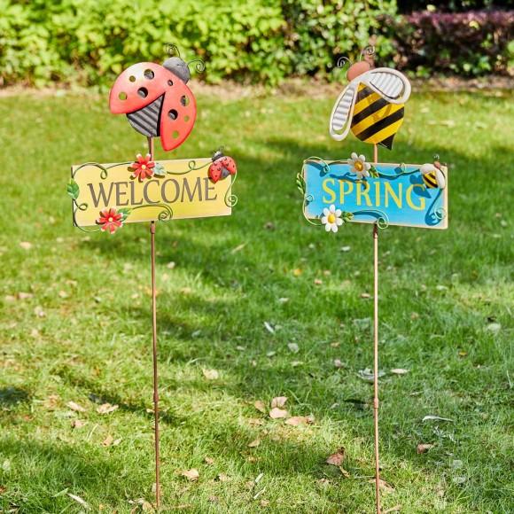 Glitzhome Glitzhome 42.25"H Set Of 2 Metal And Wood Ladybug And Bee Yardstake