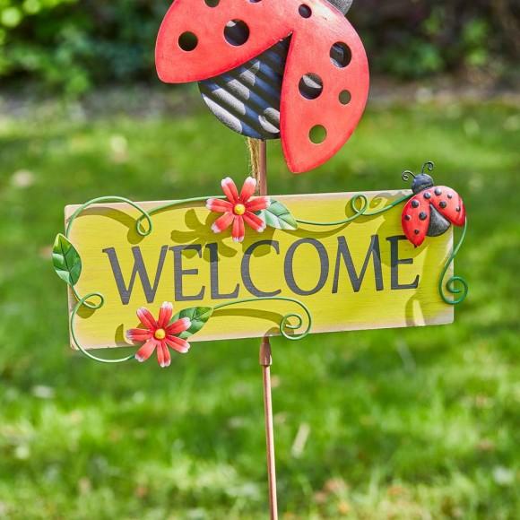 Glitzhome Glitzhome 42.25"H Set Of 2 Metal And Wood Ladybug And Bee Yardstake