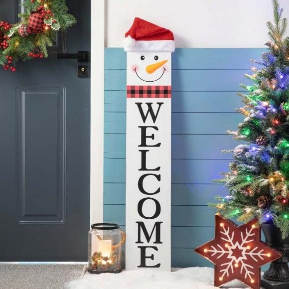Glitzhome Glitzhome 42.25"H Wooden Reversible "WELCOME/HOHOHO" Snowman Porch Sign