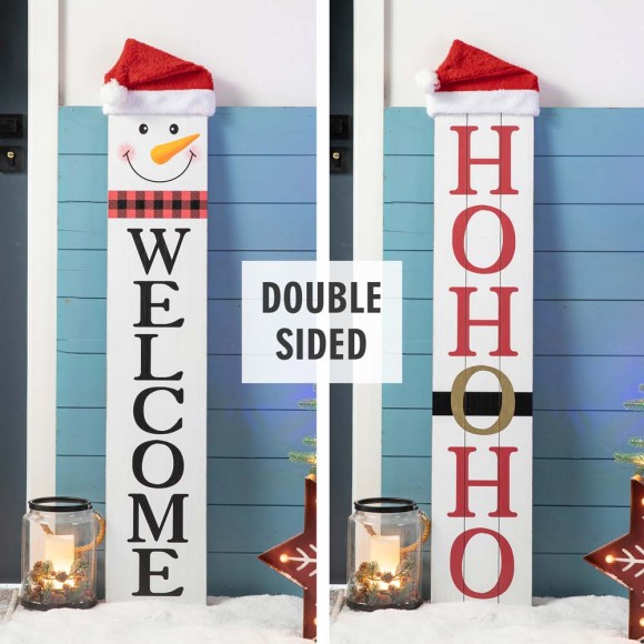 glitzhome Glitzhome 42.25"H Wooden Reversible "WELCOME/HOHOHO" Snowman Porch Sign