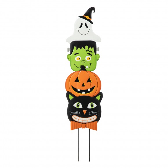 glitzhome Glitzhome 42.5"H Halloween Metal Stacked Ghost Frankenstein Black Cat & Pumpkin Yard Stake or Hanging Decor (Two function)