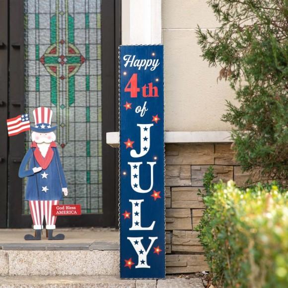 Glitzhome Glitzhome 42.5"H July 4th Lighted Wooden Happy Porch Sign