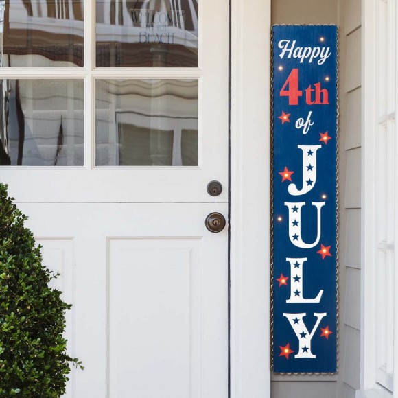 Glitzhome Glitzhome 42.5"H July 4th Lighted Wooden Happy Porch Sign