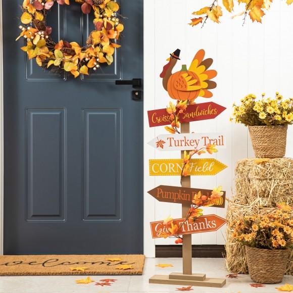 Glitzhome Glitzhome 42.75"H Thanksgiving Wooden Turkey Word Sign Porch Decor
