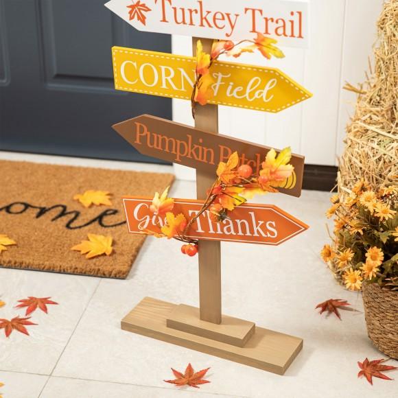 Glitzhome Glitzhome 42.75"H Thanksgiving Wooden Turkey Word Sign Porch Decor