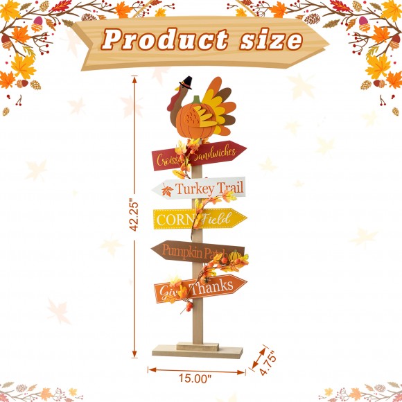Glitzhome Glitzhome 42.75"H Thanksgiving Wooden Turkey Word Sign Porch Decor