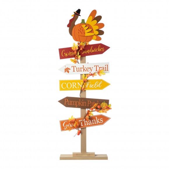 glitzhome Glitzhome 42.75"H Thanksgiving Wooden Turkey Word Sign Porch Decor
