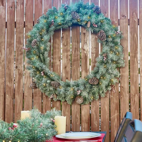 Glitzhome Glitzhome 42"D Oversized Pre-Lit Glittered Pine Cone Christmas Wreath With 70 Warm White Lights