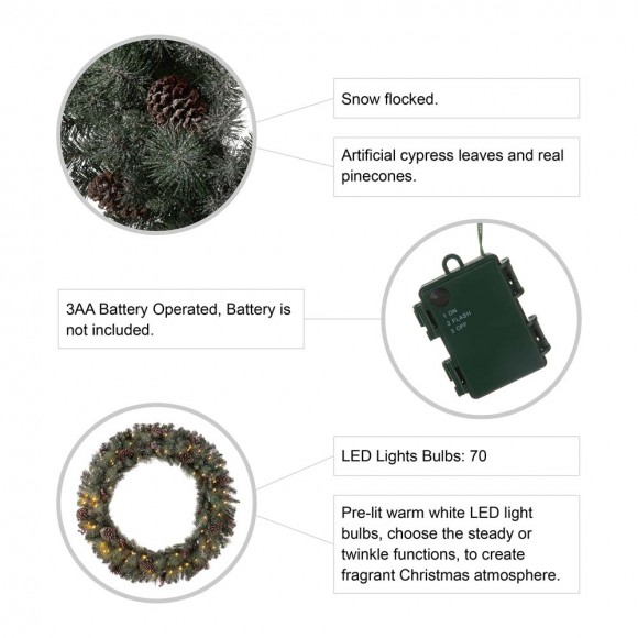 Glitzhome Glitzhome 42"D Oversized Pre-Lit Glittered Pine Cone Christmas Wreath With 70 Warm White Lights