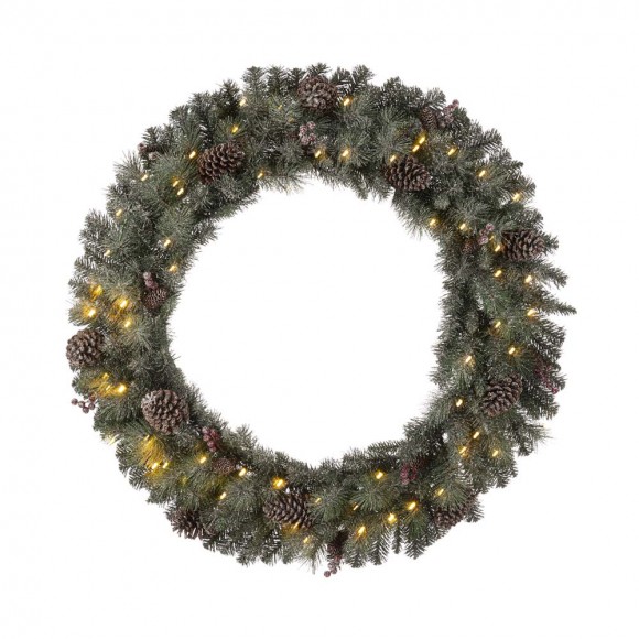 glitzhome Glitzhome 42"D Oversized Pre-Lit Glittered Pine Cone Christmas Wreath with 70 Warm White Lights