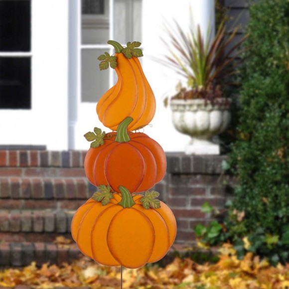 Glitzhome Glitzhome 42"H 3 In 1 Metal Pumpkin Yard Stake Or Hanging Decor