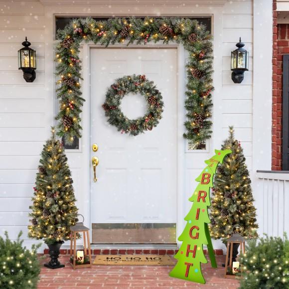 Glitzhome Glitzhome 42"H Christmas Wooden "BRIGHT" Bent Tree Porch Sign(KD)