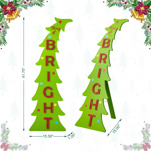 Glitzhome Glitzhome 42"H Christmas Wooden "BRIGHT" Bent Tree Porch Sign(KD)
