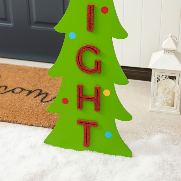 Glitzhome Glitzhome 42"H Christmas Wooden "BRIGHT" Bent Tree Porch Sign(KD)