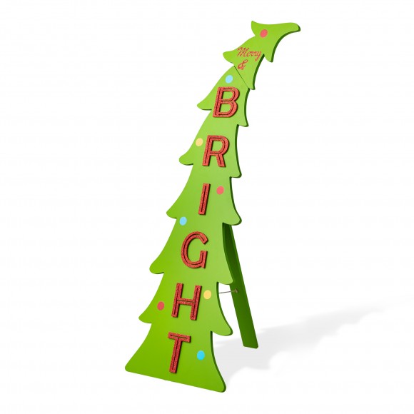 glitzhome Glitzhome 42"H Christmas Wooden "BRIGHT" Bent Tree Porch Sign(KD)