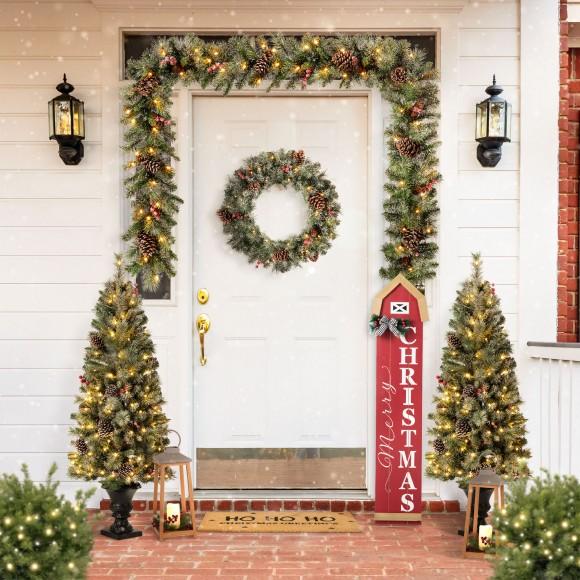 Glitzhome Glitzhome 42"H Christmas Wooden "Merry Christmas" House Shape Porch Sigh
