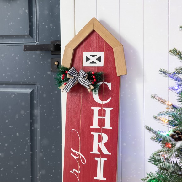 Glitzhome Glitzhome 42"H Christmas Wooden "Merry Christmas" House Shape Porch Sigh