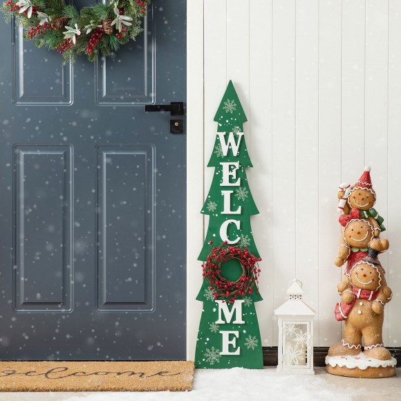 Glitzhome Glitzhome 42"H Christmas Wooden "WELCOME" Christmas Tree Porch Sign